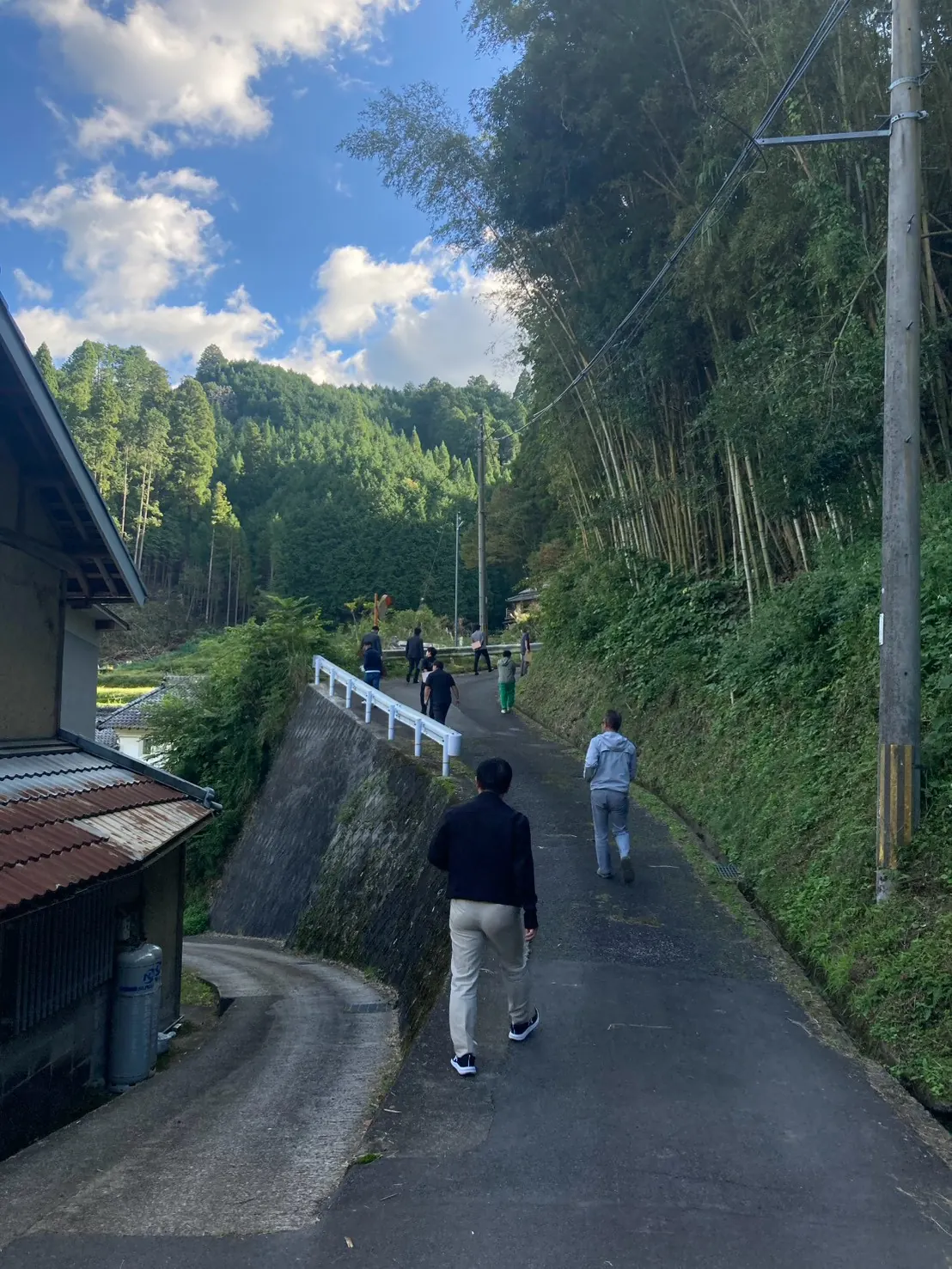 里山の道を朝に散歩する